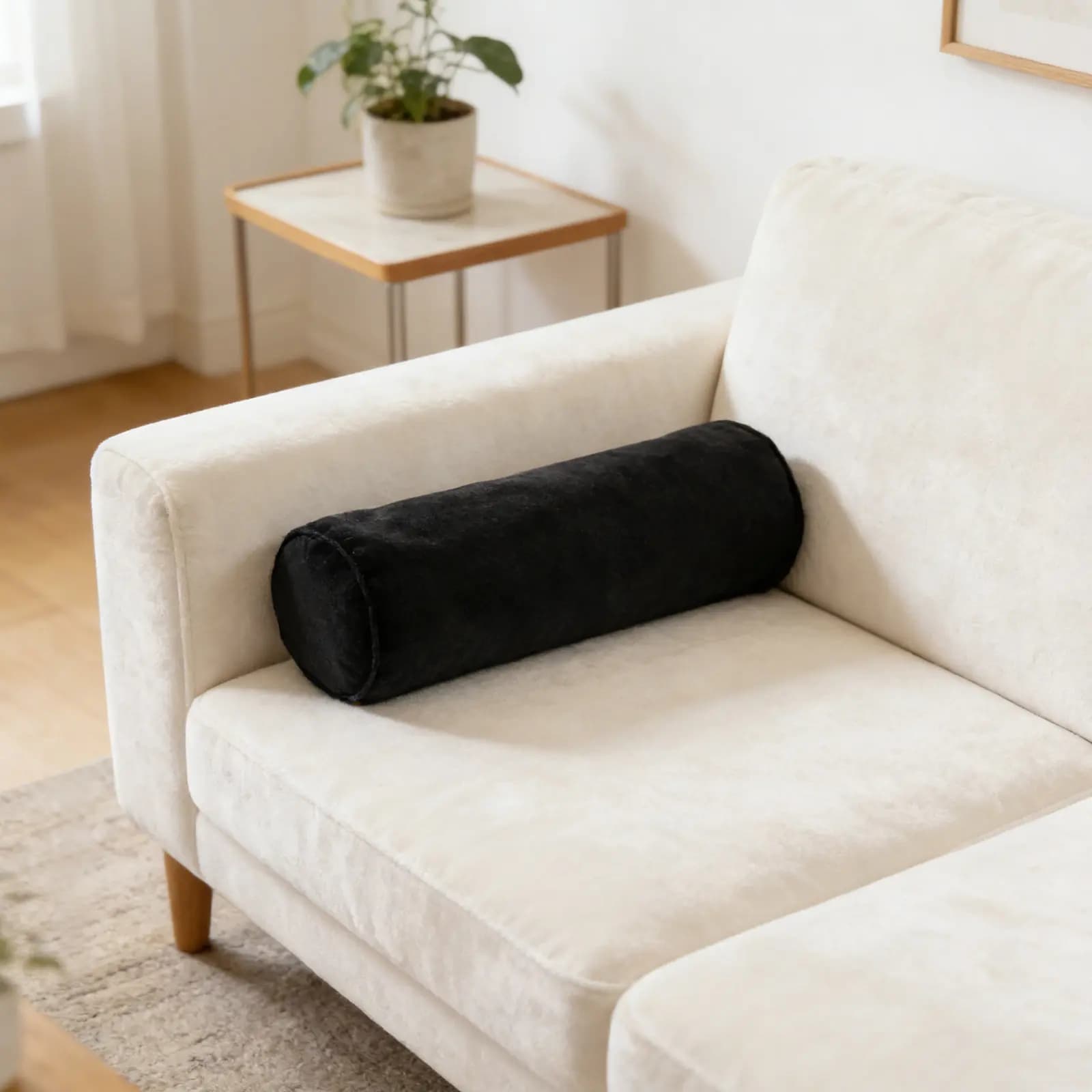 Fodera per cuscino cilindrico in cotone e lino 40x15x15cm nera lavabile, per cuscino da viaggio, divano o letto