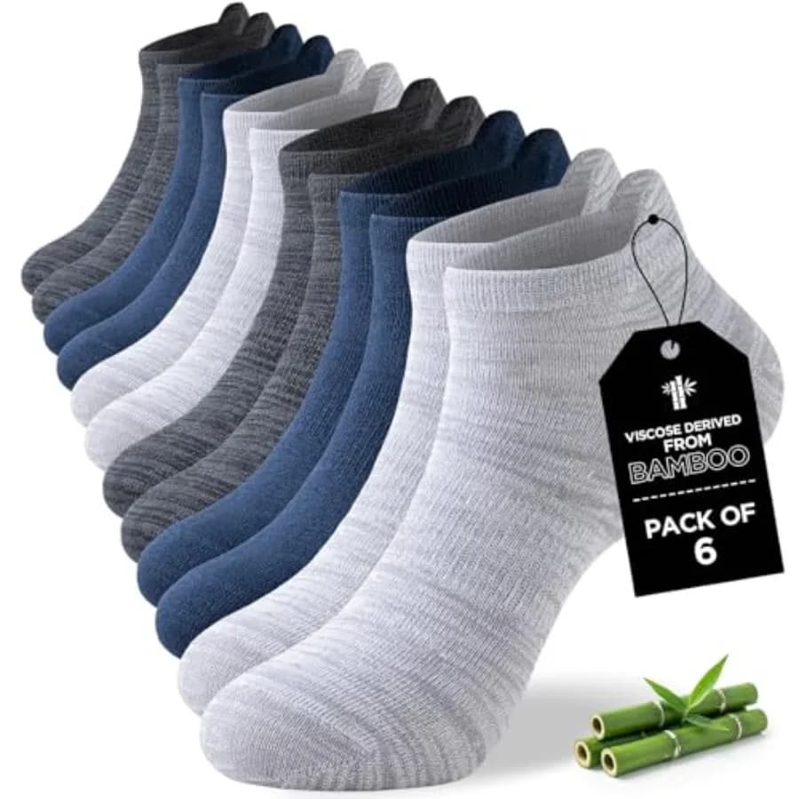 Ankle Socks for Men, 6 Pairs Bamboo Rayon Breathable Sports Low Cut Thin, Size