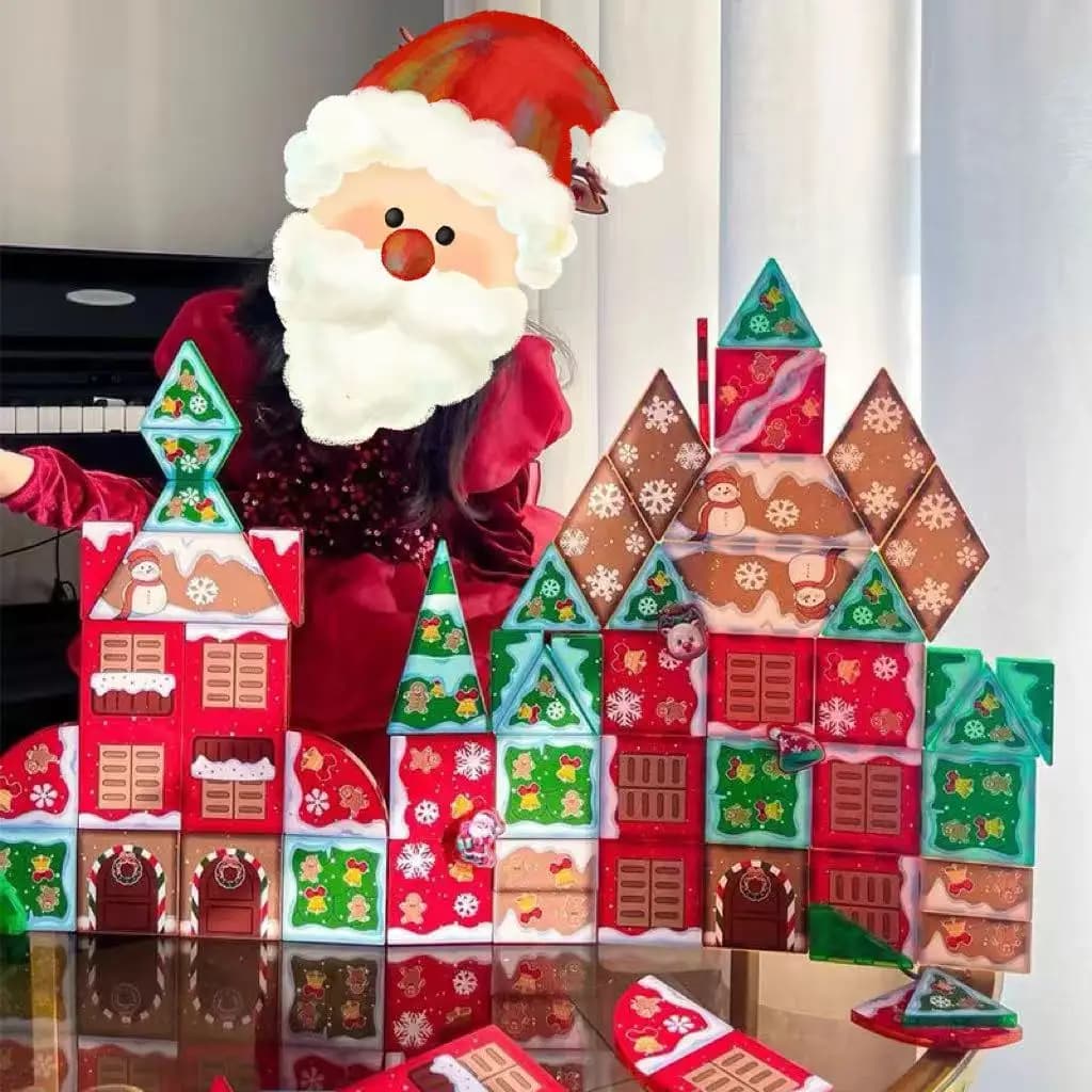 Christmas Colorful Window Magnetic Tile Building Blocks Set DIY Puzzle 3D Puzzle New Year Kids Toys Christmas Gifts