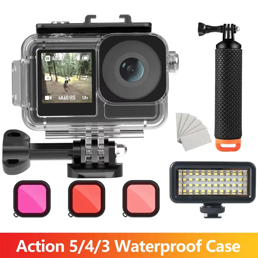 Action 5/4/3 Waterproof Case Set 45M Depth Protective Case for DJI OSMO Action 5 PRO 4 3 Action Camera Accessories