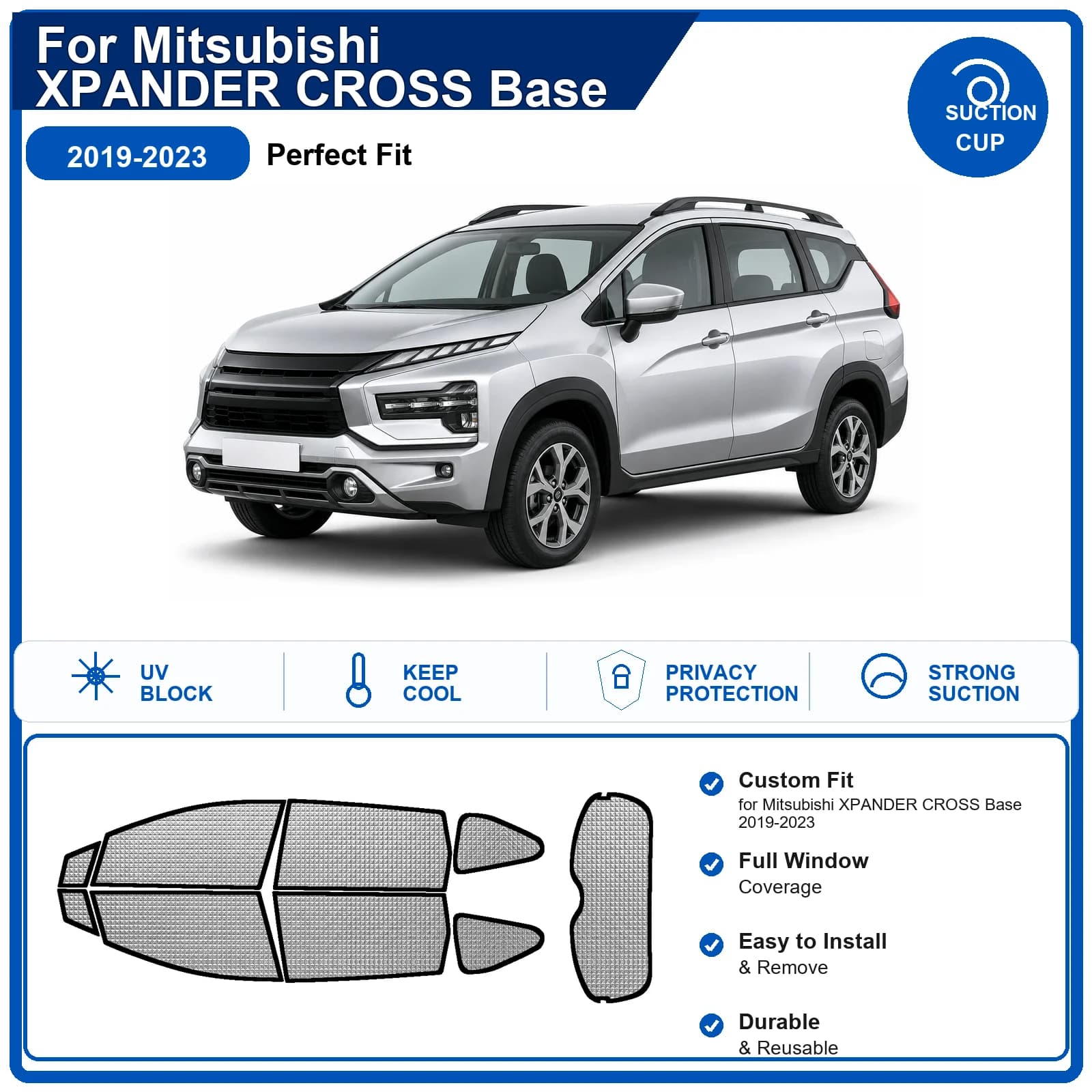 For Mitsubishi XPANDER CROSS Base 2019-2023 Custom Full Set Windshield Sun Shade Aluminum Foil Heat Insulation Anti UV Foldable