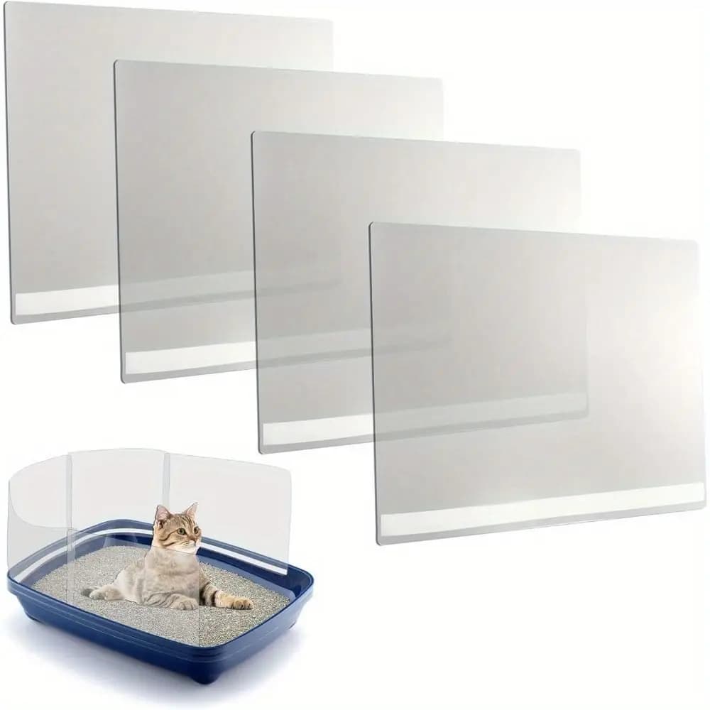 Set da 4 Pezzi Scudi Anti-Schizzo per Lettiera Gatti con Bordi Alti, Protezione Impermeabile Anti-Perdita di Urina, Senza Giunture e Rinforzati, Fai-da-te
