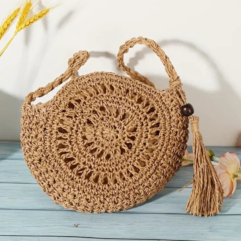Borse a tracolla scavate alla moda Borse a tracolla casual in paglia Borsa piccola rotonda Borsa con nappa Borse a tracolla bolsa feminina