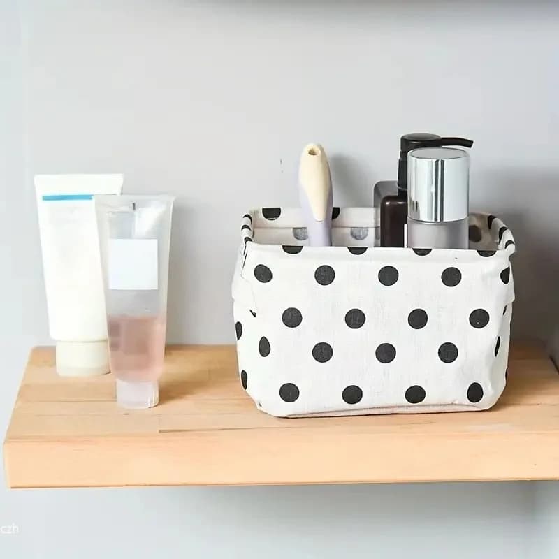Foldable Small Canvas Carrying Basket with Handle Cotton and Linen Tabletop Storage Box Fresh Storage Basket Home Drawer Style
