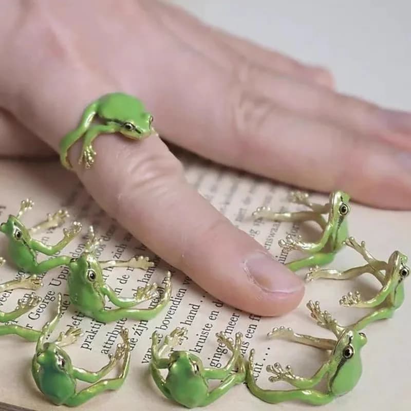 Mini anello rana albero verde Anelli aperti rana per donna Uomo Anello regolabile Simpatico animale Gioielli per feste Regali Accessori