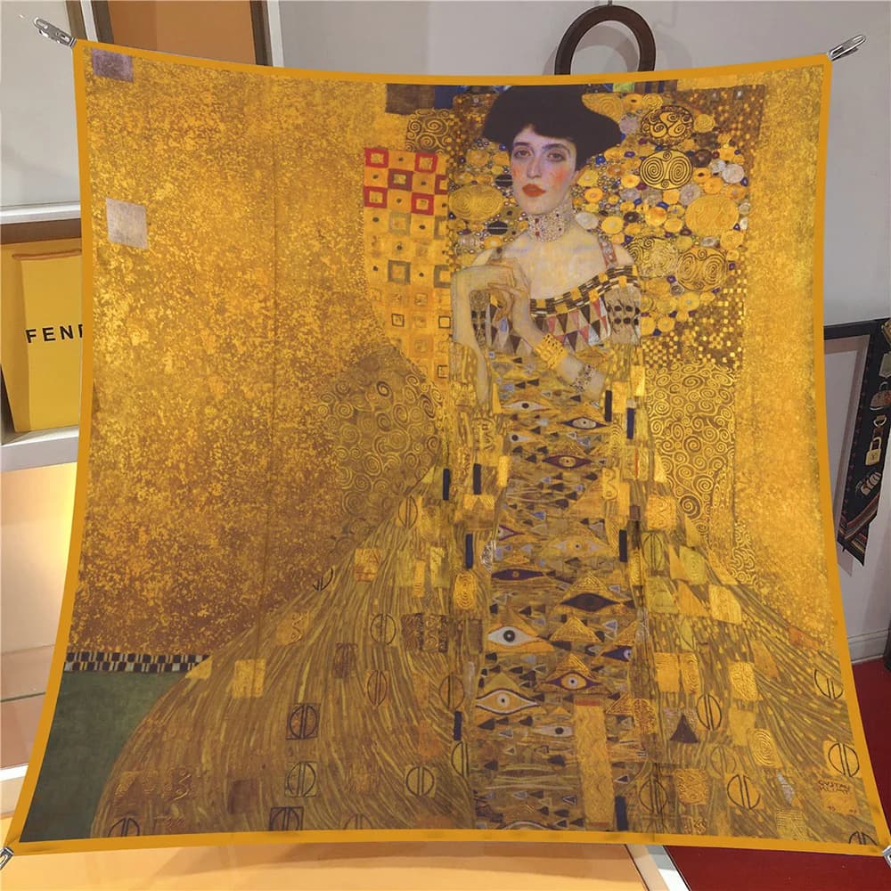 Sciarpa da Viaggio Versatile Adel da 90 cm a Righe per Donna, Sciarpa Decorativa Versatile con Stampa Pittura a Olio Kliment, Grande Formato in Fibra di Poliestere