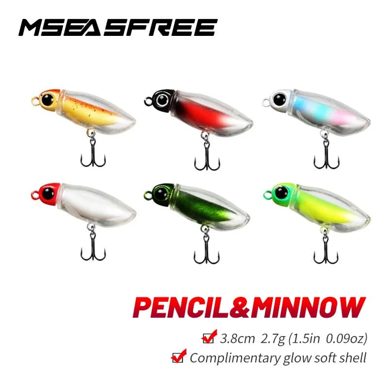 MSEASFREE-Minnow Ball Micro esca da pesca alla trota, esca per insetti artificiali, superficie del corpo in plastica morbida, Mini superficie, Pencil38F, 2.7g
