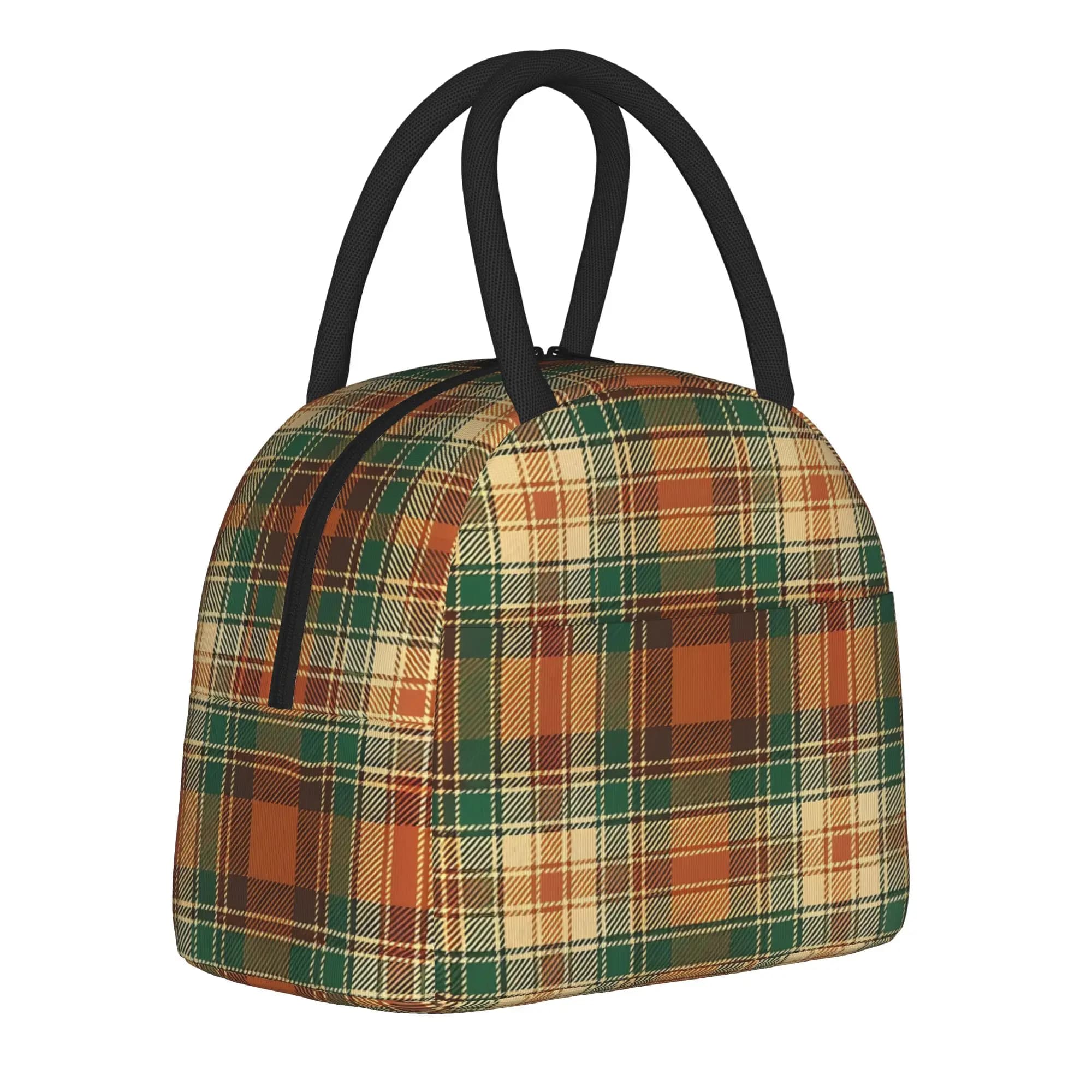 Tartan Green Insulated Lunch Bag Cooler Bag Reusable,Meal Container High Capacity Tote Lunch Box Food Handbags Office Picnic