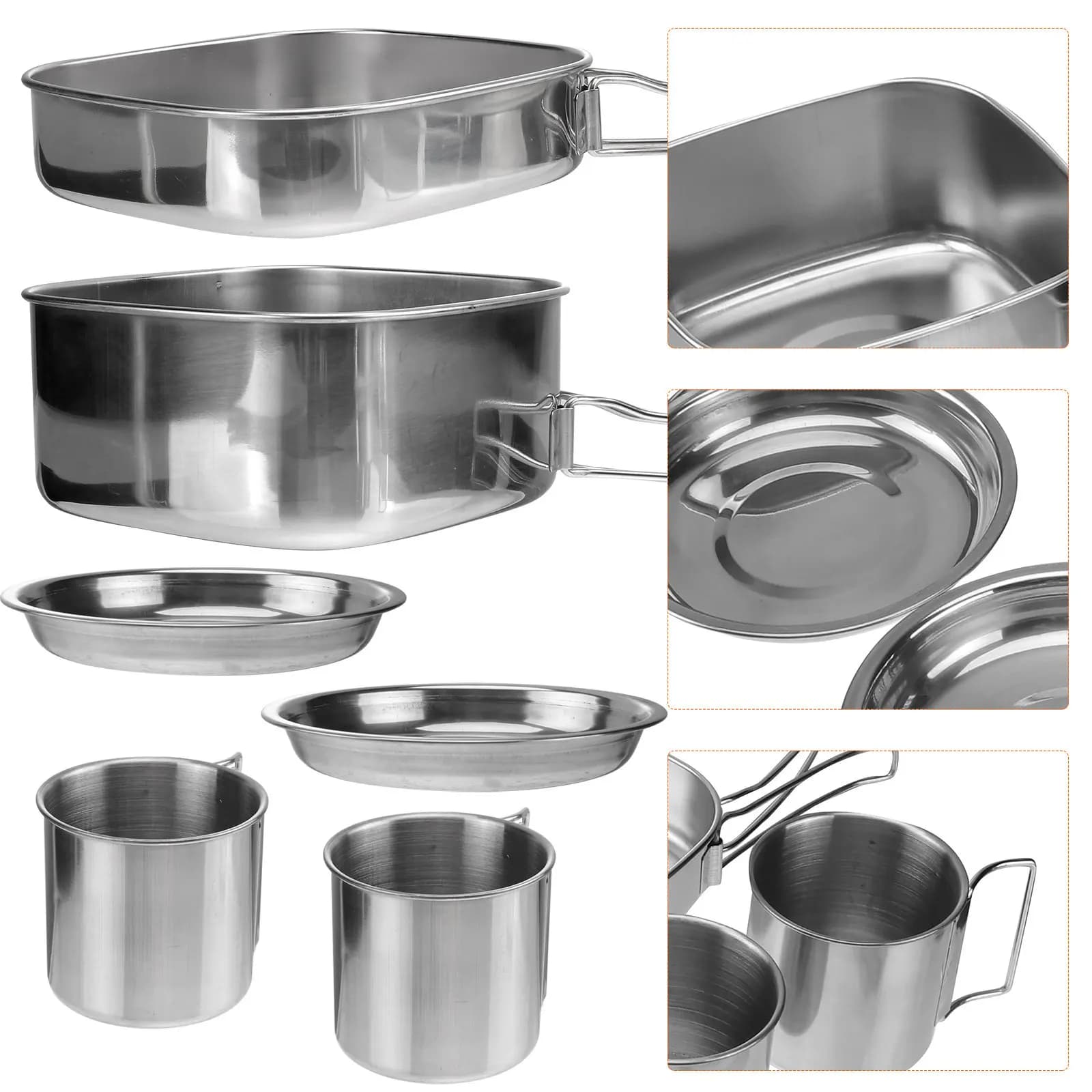 6-Piece Outdoor Stainless Steel Camping Cookware Set Portable Picnic Bowl Pot Frying Pan Plates Cups Barbecue Combination