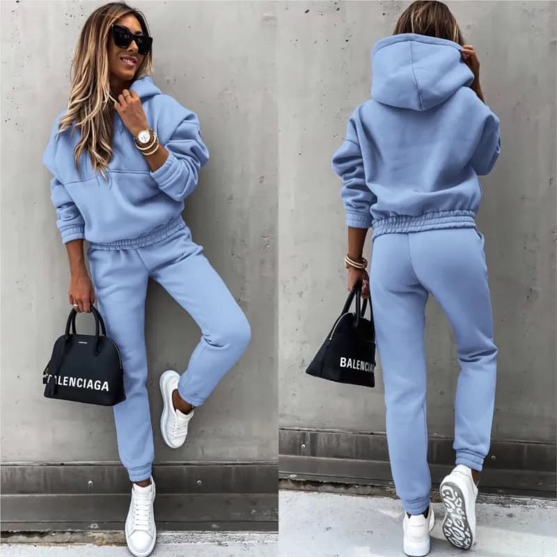 Autunno Inverno Nuovo abito con cappuccio tinta unita manica lunga donna moda casual felpa sportiva allentata + pantaloni piccoli piedi set da 2 pezzi