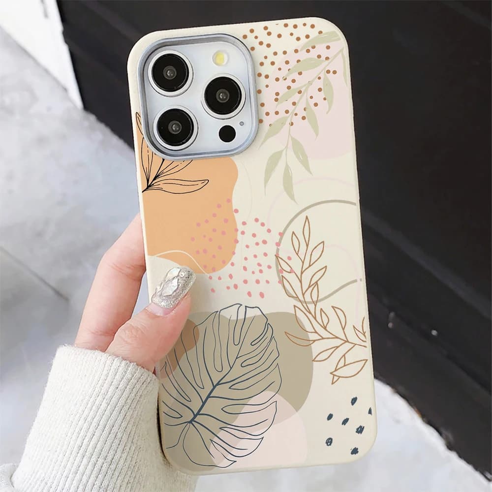Boho Abstract Line Leaf Print Phone Case For iPhone 17 16 15 14 13 12 11 Pro Max 16 15 14 Plus 17E 17 Air X XR Antihuellas Cover