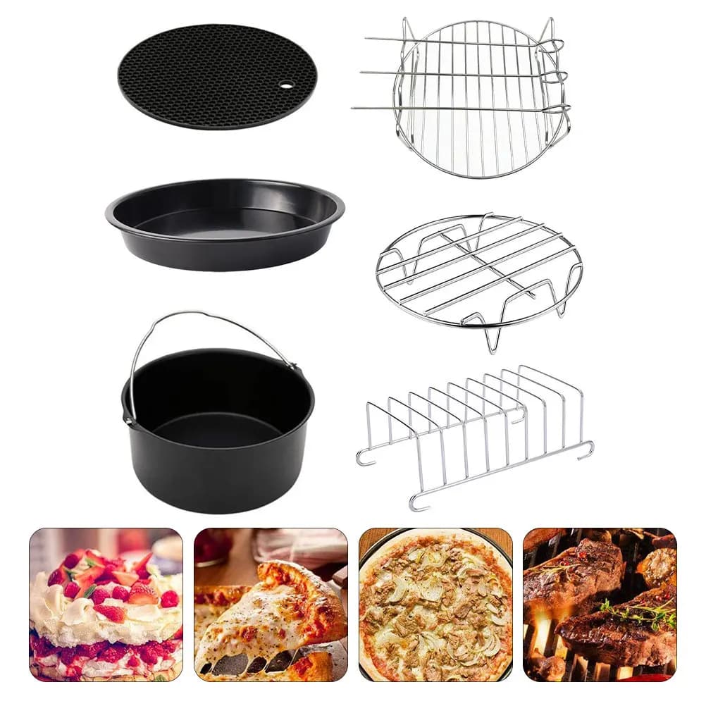 6pcs 8 Inch Baking Dish Pan Air Fryer Accessories Set Kitchen Tools For Pizza Cake Casserole Frying Pot Kit Baking Supplies