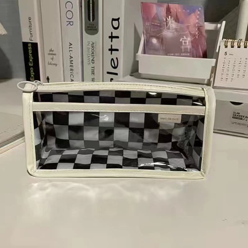 [hot] Transparent Pencil Case Pen Bag Pencil Case Black and White Texture Chess Pencil Case Chessboard Pencil Pouch Students