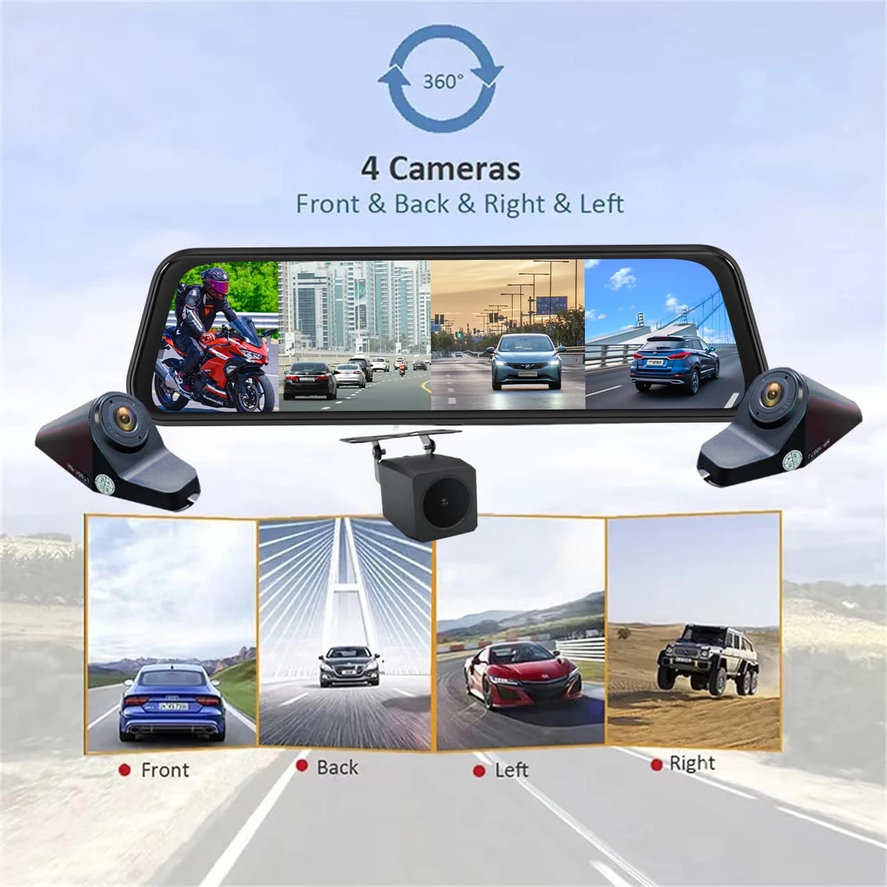 2025 New Carlover N98 10 inch 4 lenses 360 camera 2K ADAS BSD WiFi camera for car retrovisor DVR Dash Cam
