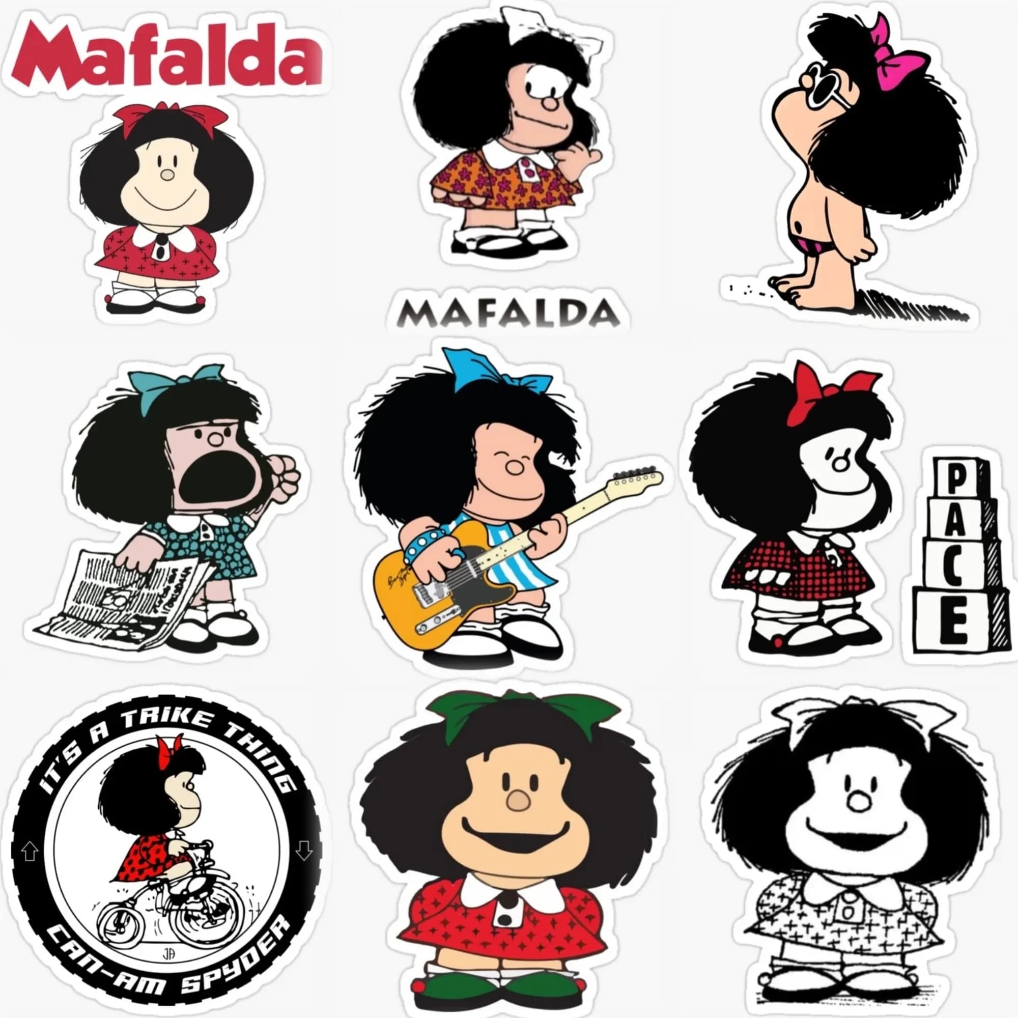 Mafalda Cartoon Cute Creative PVC Waterproof Sticker for Decorate Car Bicycle Helmet Window Table Fridge Room Decal Accessories