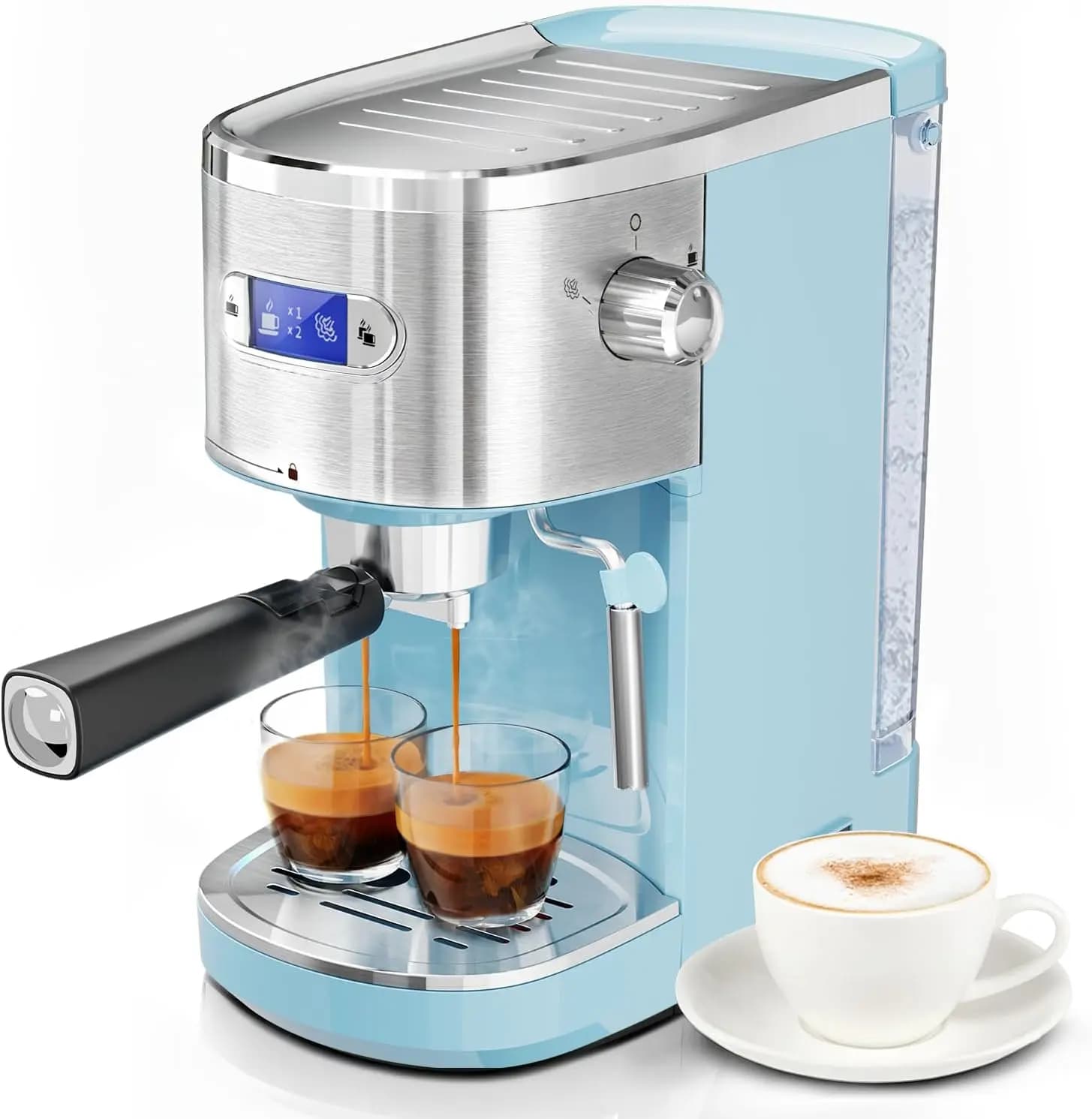 Macchina per Espresso Semi-Automatica 20 Bar con Montalatte, Serbatoio Acqua da 45OZ per Baristi Casalinghi - Acciaio Inox Blu