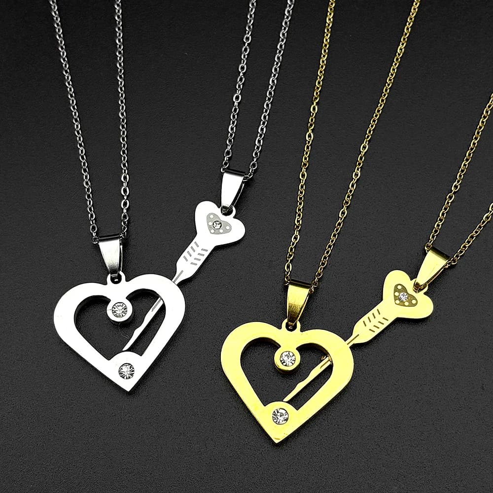 Collane con ciondolo a forma di cuore con chiave e lucchetto romantico, in acciaio inossidabile, con zirconi delicati, catena coordinata per coppie, per San Valentino.