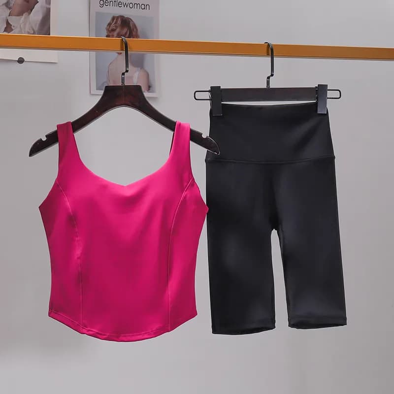 2 pezzi tuta da Yoga donna sportwear Set da palestra reggiseno sportivo Sexy pantaloncini da palestra a vita alta abbigliamento da corsa Set reggiseno tuta Fitness femminile