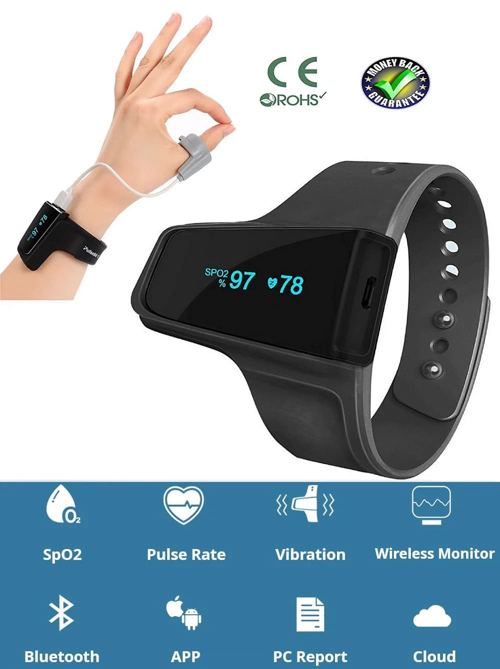 Wrist Oximeter Spo2 Heart Rate Pulse Oximeter Wearable Bluetooth Sleep Monitors Blood Oxygen Saturation Care Tool for Home Use