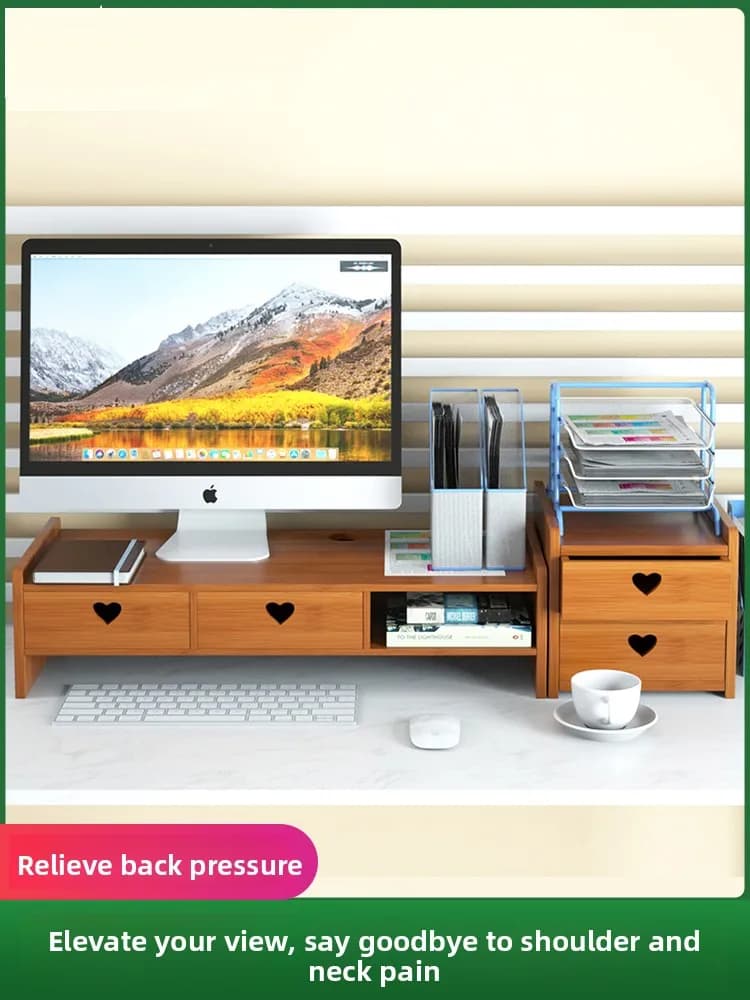 Modern Simple Cuter Monitor Stand Office Desktop Storage Ra Bamboo Material Display elf Heightening Base for Electronics