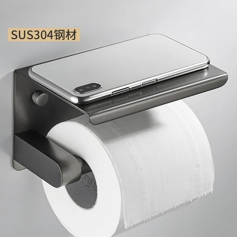 Portarotolo per carta igienica a parete in acciaio inossidabile 304 grigio, installazione di punzonatura per WC, portarotolo a doppio strato