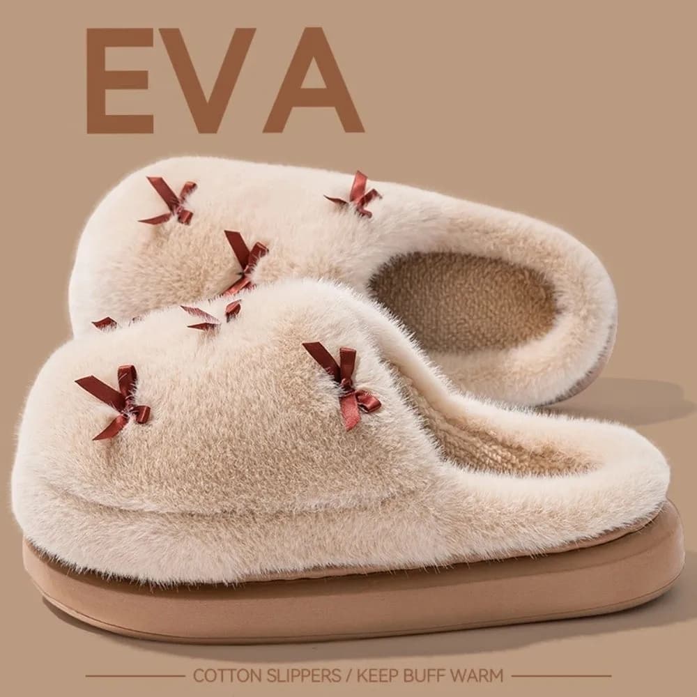 Pantofole da casa con nodo a fiocco alla moda Pantofole soffici per interni ispessite in pile caldo Scarpe da interno da donna leggere antiscivolo invernali