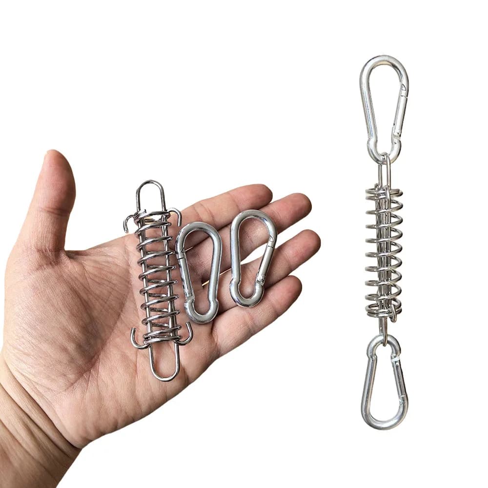 4Pcs Tent Wind Rope Spring Buckle, Awning Tensioner Fixed Hook with Carabiner, Outdoor Camping Tent Deck Peg Accessories