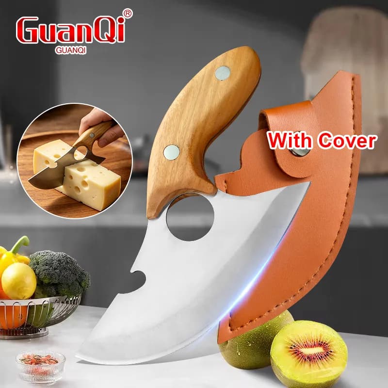Coltello da Macellaio Multifunzionale, Coltello da Cucina per Carne, Barbecue, Frutta e Pesce, in Acciaio Inossidabile con Manico in Legno, Coltello da Chef Multiuso