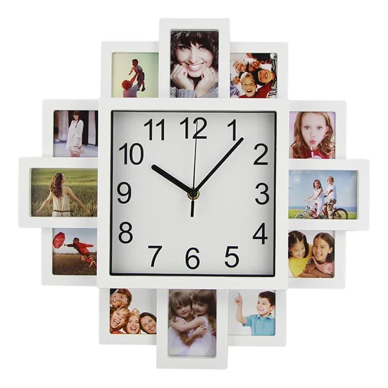 Orologio da parete con cornice per foto da 16 pollici Orologio multi-foto personalizzato ecologico durevole per la decorazione domestica Orologio da parete con cornice