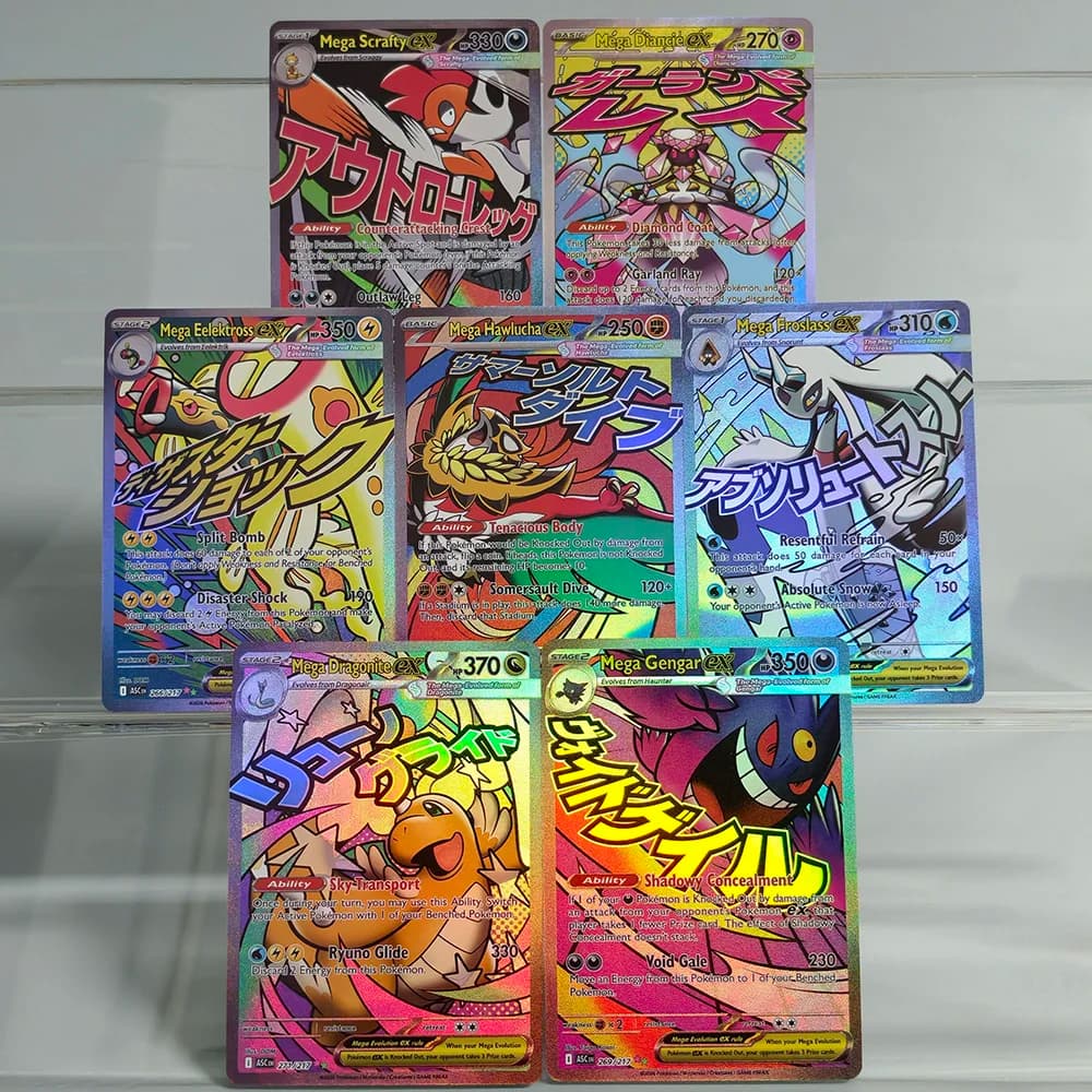 Collezione di Carte da Gioco DIY Proxy PTCG in Inglese: ASC Mega Gengar, Dragonite, Froslass, Diancie, Hawlucha, Scrafty, Eelektross ex