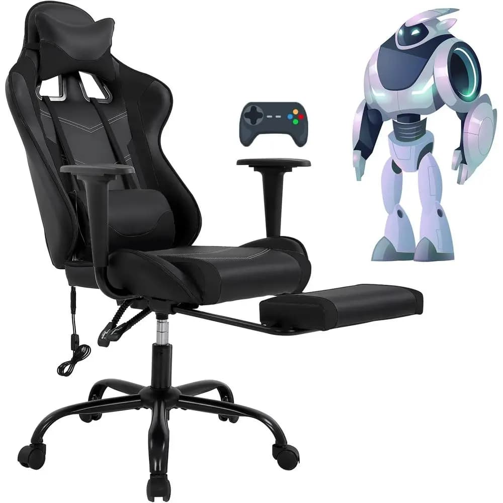 Ergonomic High-Back Gaming Chair with Massage, Waist Support, Footrest, and PU Leather