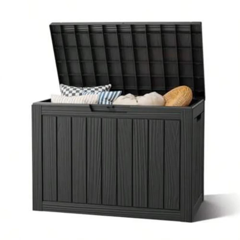 50 Gallon Outdoor Storage Box Waterproof Resin Deck Box Lockable Lid Patio Furniture Container for Cushions Pillows Pool Toys Garden Tools Black