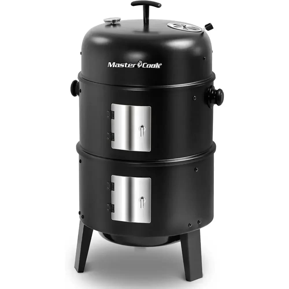 16 Inch Heavy-Duty 4-in-1 Charcoal Smoker with Thermometer and Adjustable Vent for BBQ and Camping