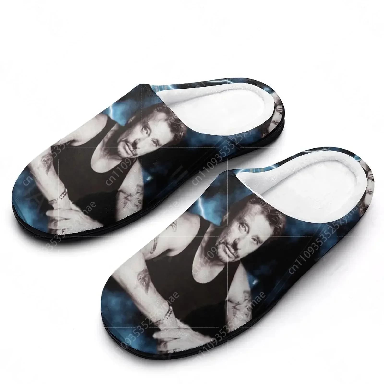 Ciabatte Johnny Hallyday 13 in peluche, casual, termiche, da uomo e da donna, in cotone, con suola per la casa