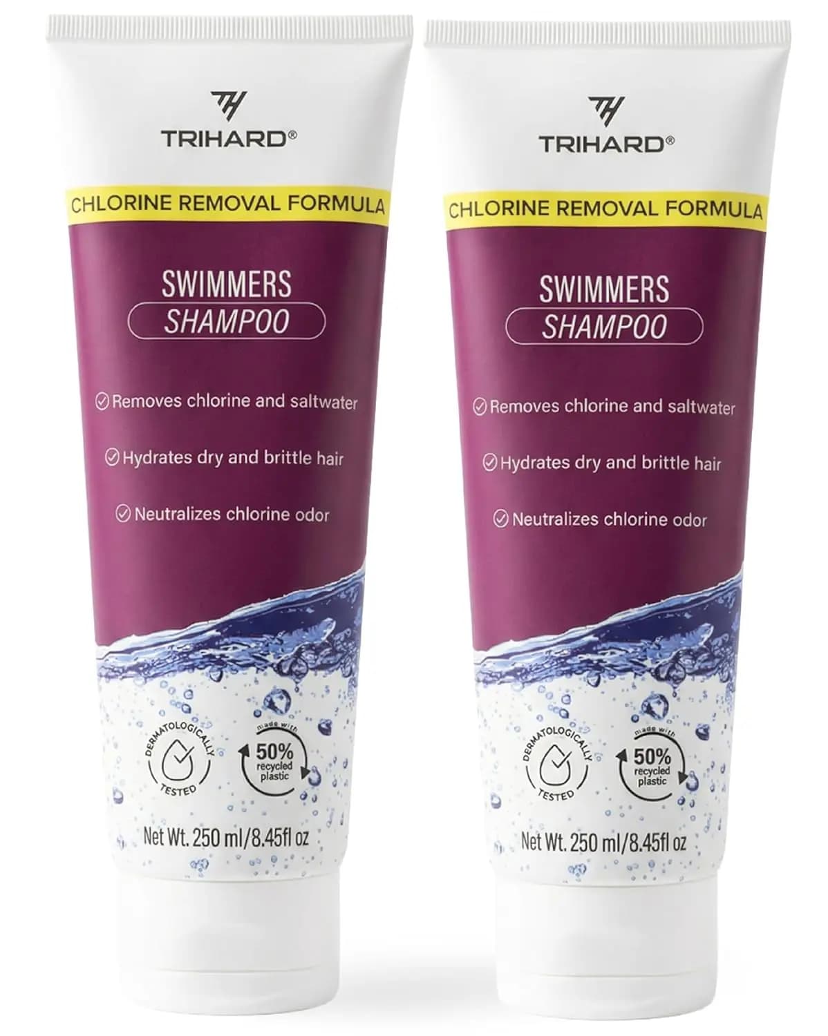 Shampoo per la rimozione del cloro, deterge e idrata i capelli dall'acqua di piscina e mare, protezione post-nuoto (confezione da 2)