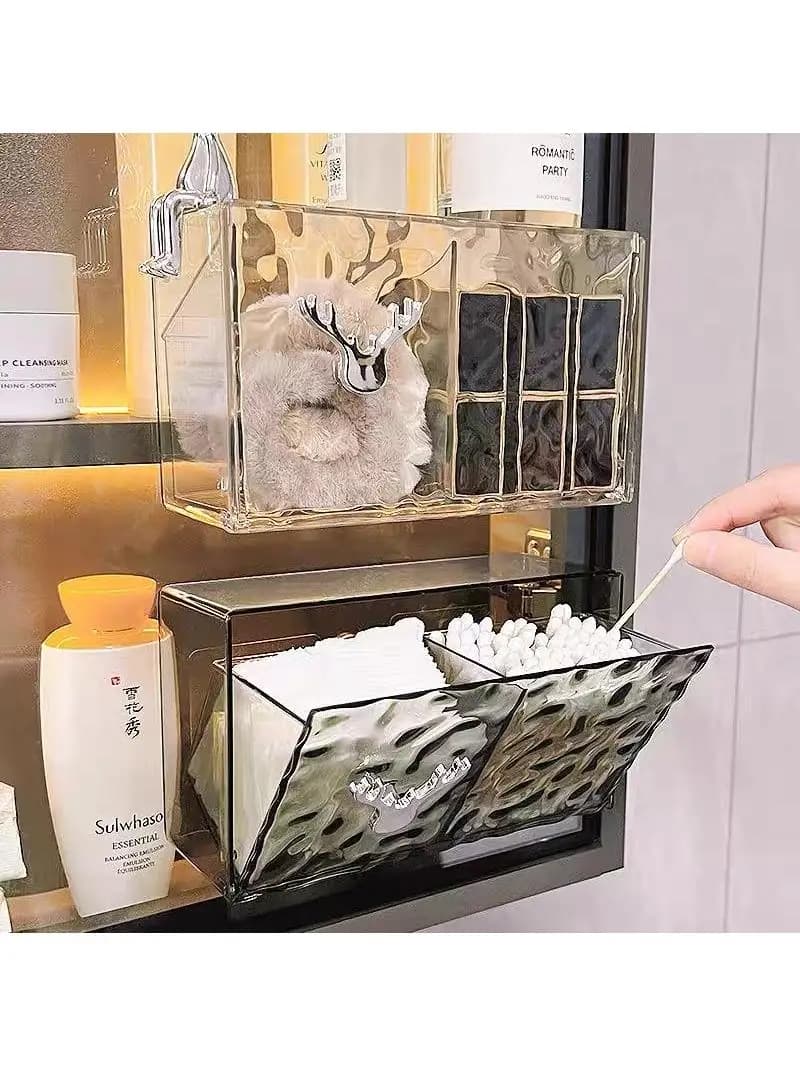 Bathroom Cabinet Storage Box Cosmetic Cotton Organizer Box Wall Mounted Cotton Swab Holder Lipstick Shelf Family Organizer