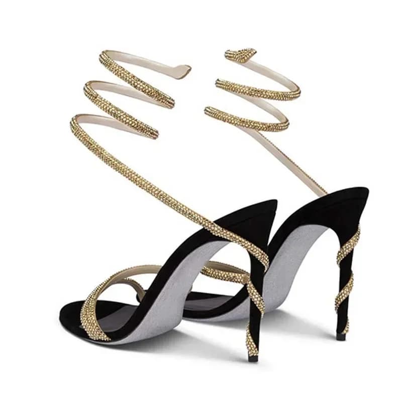 Eilyken Fashion Crystal Stiletto Heels High Heels Women's Sandals Street Style Sexy Open Toe Wedding Party Prom Ankle Strap Shoes