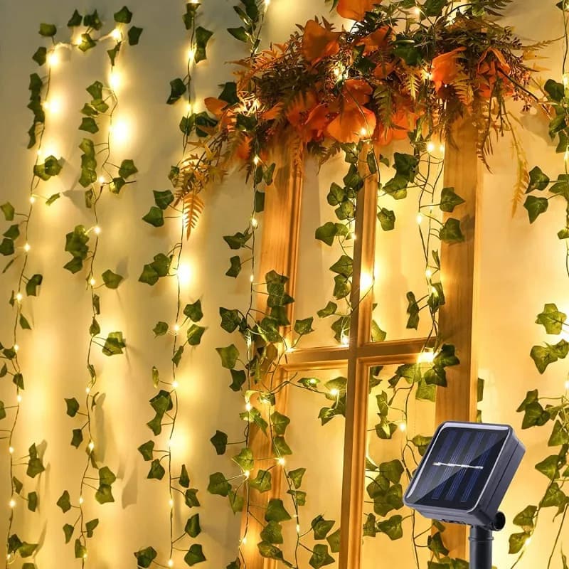 Lucine solari 2/5/10 M Foglia di edera artificiale solare Stringa a led 8 modalità Luce solare esterna per la decorazione della festa nuziale del giardino del cortile