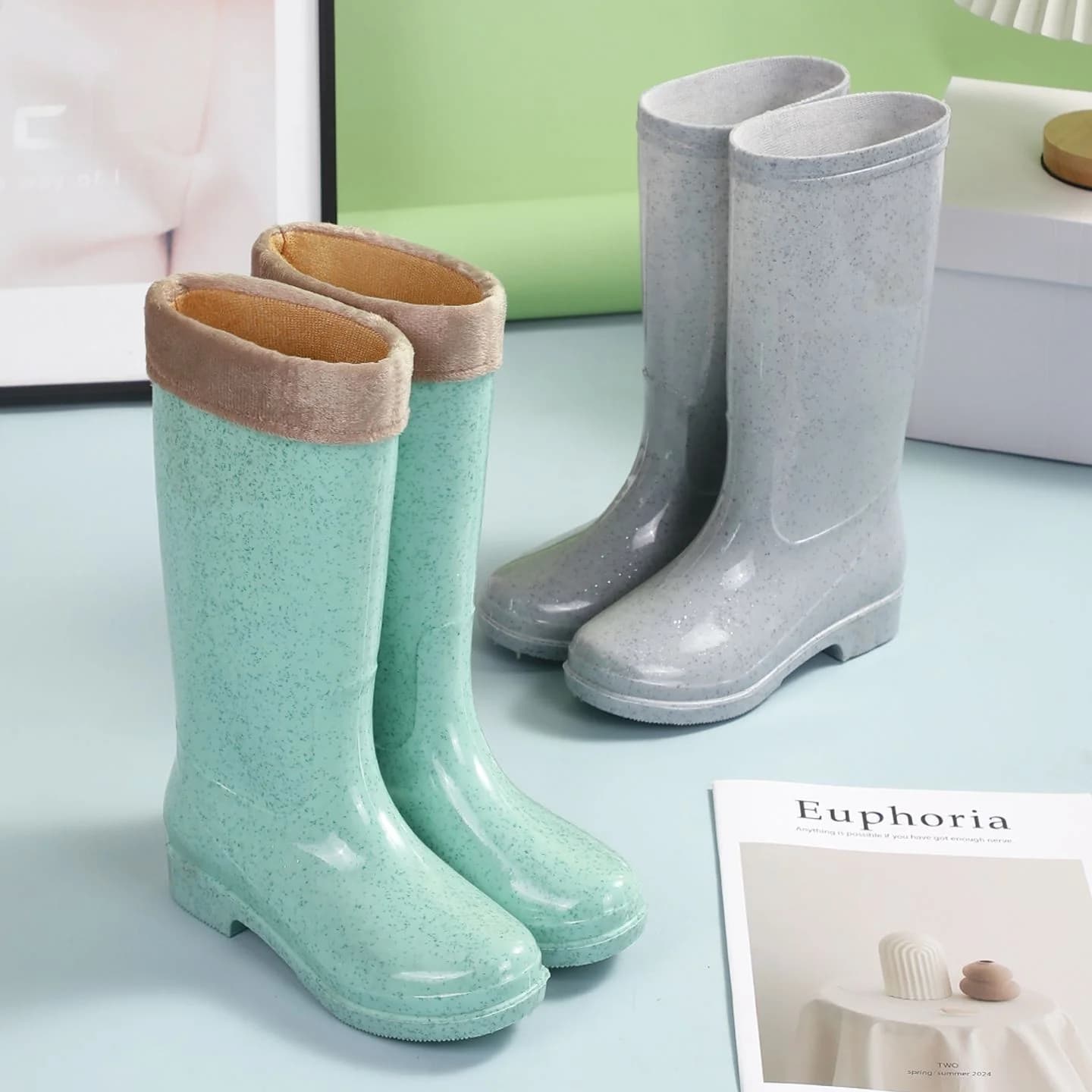 Stivali da Pioggia Alti da Donna, Scarpe Impermeabili per Esterni con Fondo Spesso e Fodera in Pile, Ideali per Escursioni nella Foresta Pluviale