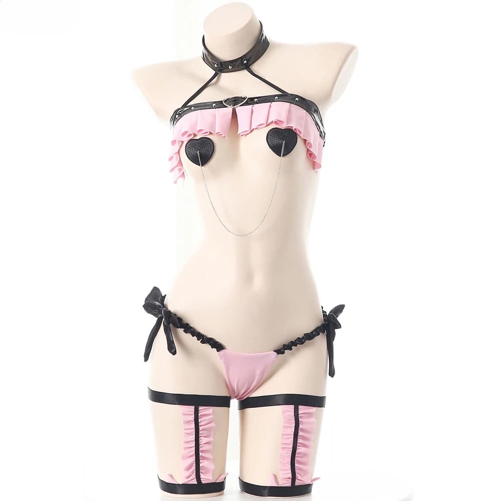 AniLV Lovely Cat Lingerie sexy Cameriera Uniforme Donna Set di biancheria intima rosa Pigiama Tentazione Abiti Costumi erotici