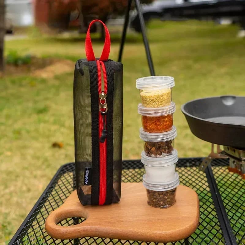 Portable Travel Camping Spice Kit Condiment Storage Bag with 5 Clear Seasoning Bottles Outdoor Condiment Holder