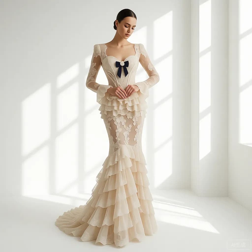 Elegante abito da sera a sirena in pizzo per abito da ballo, festa, cocktail, abiti formali, maniche lunghe, abiti da ballo da sposa, abiti da sposa da donna