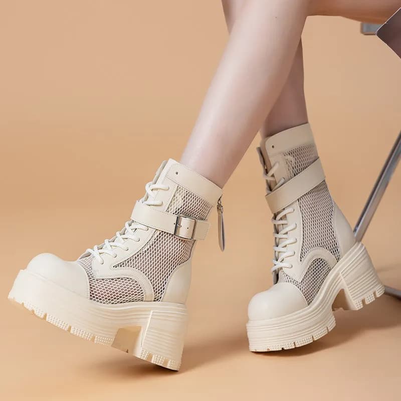 DIMANYU Women's Summer Boots High Heel 2026 New Platform Mesh Boots Women 9cm Heel High Breathable Women's Ankle Boots