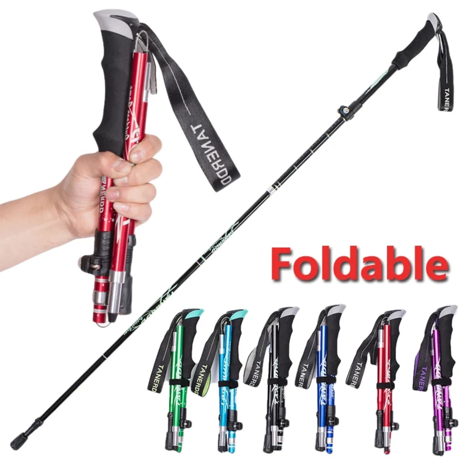 Trekking poles Foldable telescopic trek sticks with 5 sections Portable foldable outdoor camping pole