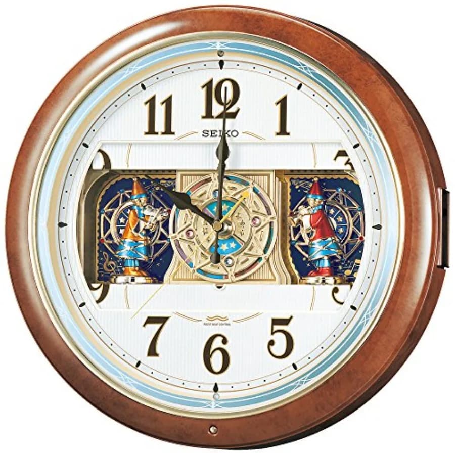 Orologio da parete per soggiorno, finitura in legno, nero, movimento al quarzo silenzioso con lancette a forma di onda e doppio display dell'ora