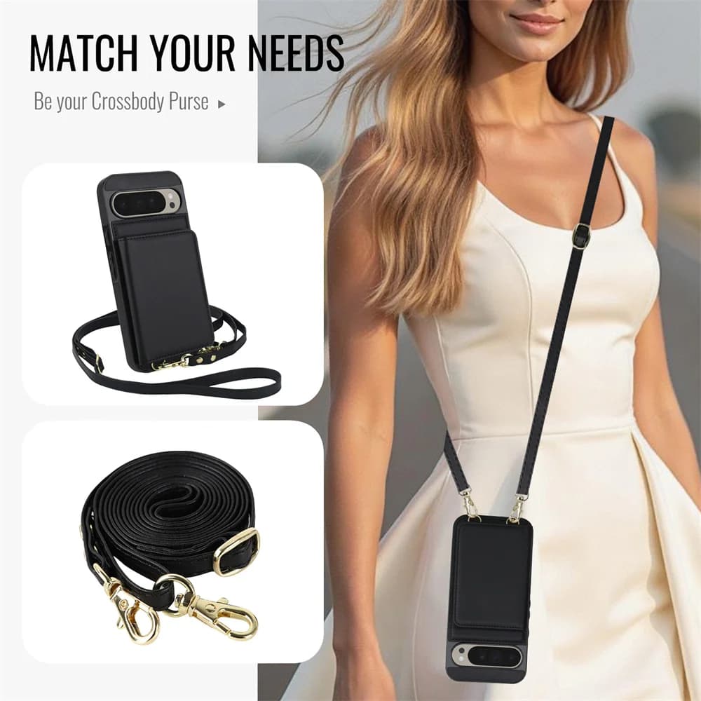 Carte a tracolla Solt Portafoglio Custodia in pelle per Google Pixel 9 Pro XL 9A 8 8A 6A Borsa con cordino lungo Libro RFID Cavalletto Supporto Fundas