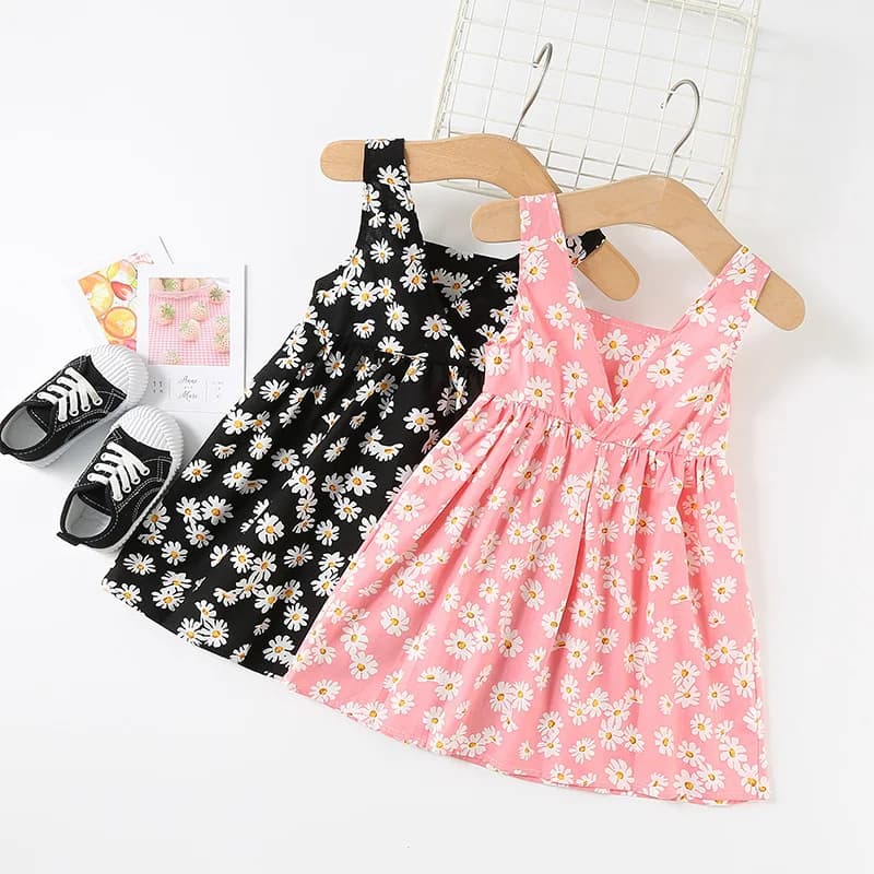 2025 Vestiti estivi per bambini Dolce margherita floreale Neonate Sling Princess Dress 2-6Y Vestito da spettacolo per bambini