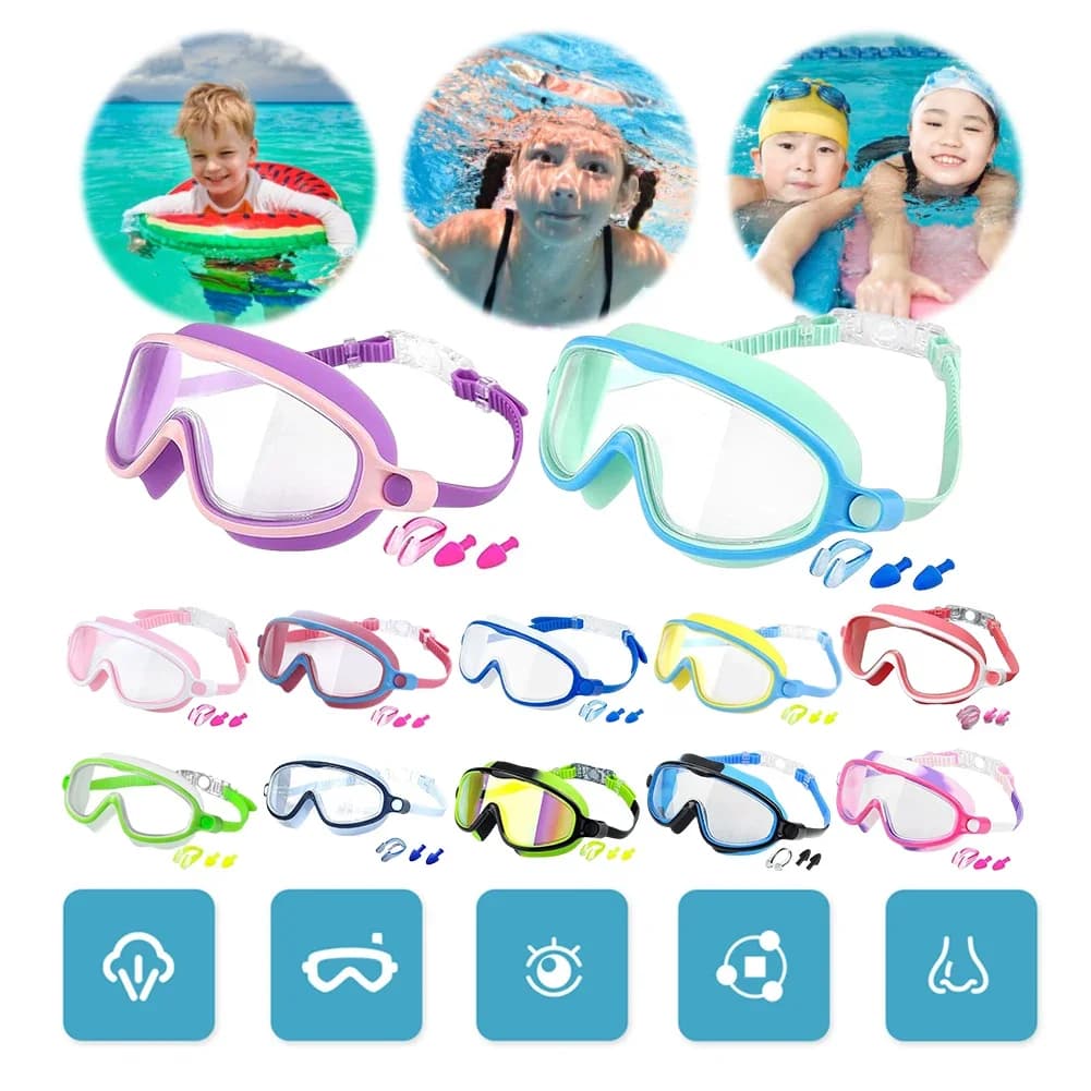 Children's Swimwear Pool Occhialini without leakage with ear plugs Clip for children's nose from 4 to 15 years old