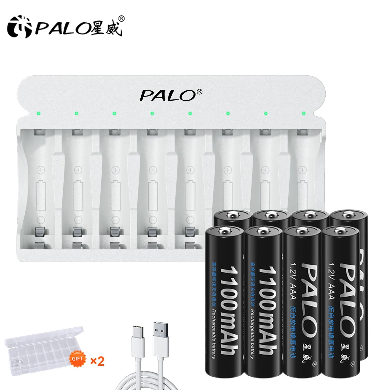 Batterie ricaricabili AAA da 1.2V 1100mAh ni-mh AA batteria ricaricabile e caricabatterie rapido a 8 slot per fotocamera auto giocattolo Anti-caduta