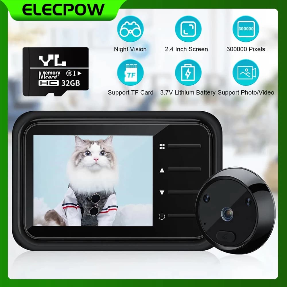 Elecpow 2.4 pollici spioncino campanello fotocamera 120 ° LCD HD visione notturna a infrarossi campanello porta visualizzatore supporto foto Video Storage